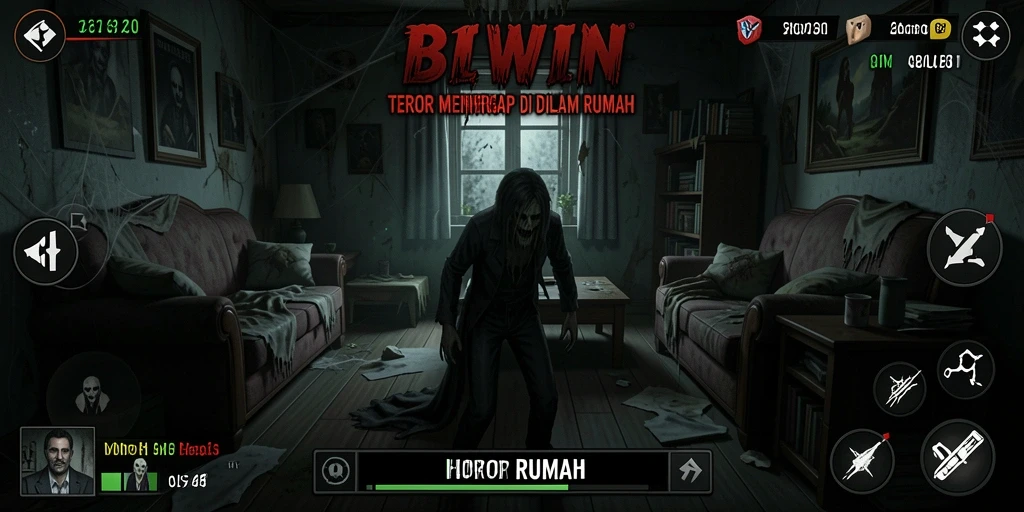 Tampilan antarmuka yang mencekam dari BIWIN saat menjelajahi rumah angker.