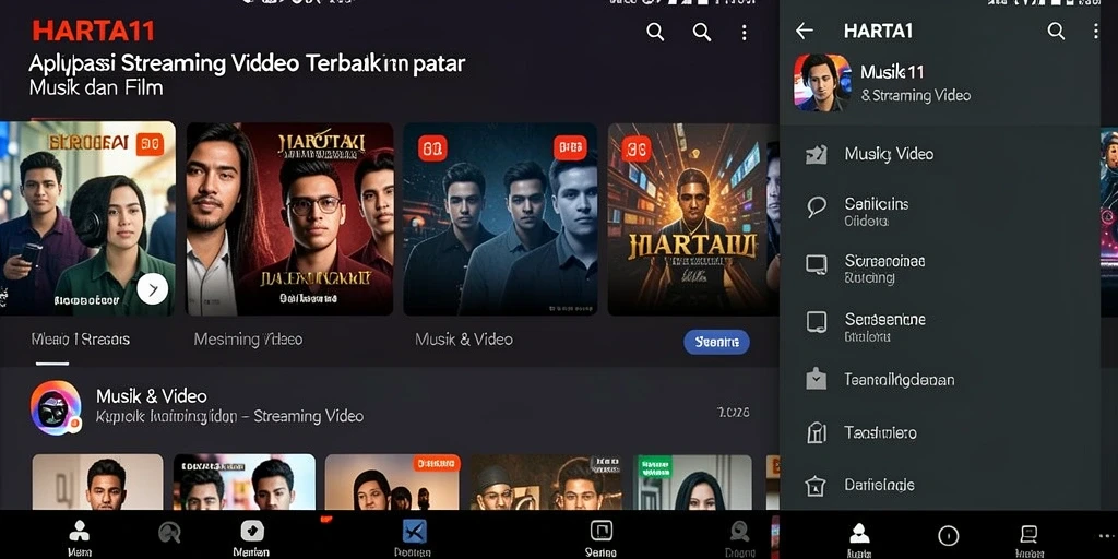 Screenshot HARTA11 menampilkan antarmuka aplikasi Streaming Video yang menarik.
