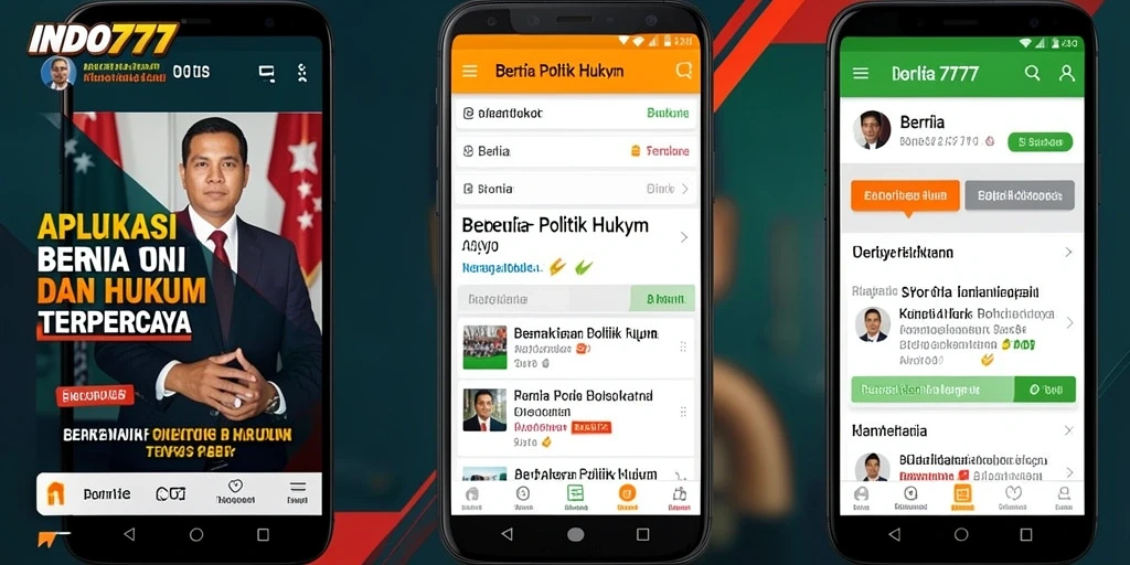 Antarmuka aplikasi INDO777 menampilkan berita politik dan hukum secara jelas dan menarik.