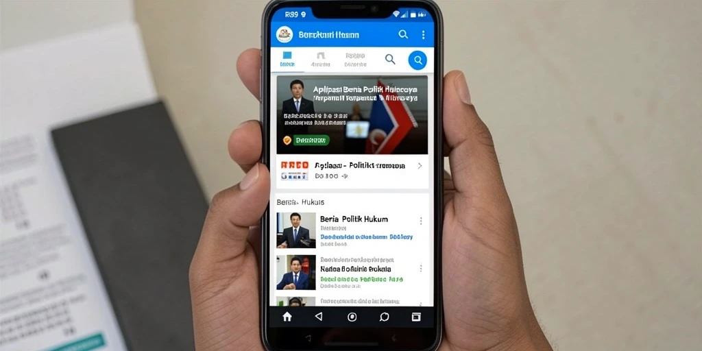 Antarmuka pengguna aplikasi RR89 yang menampilkan berita politik hukum.