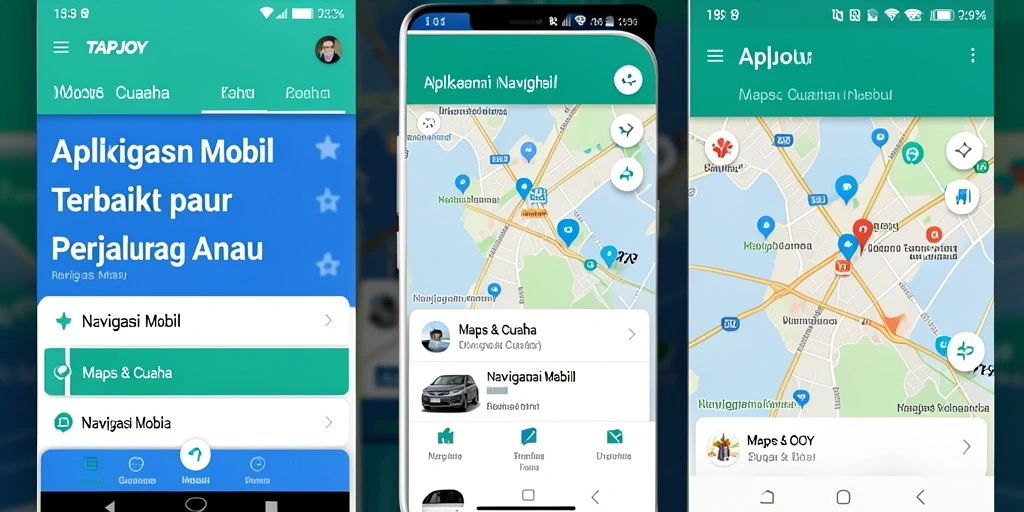Tampilan antarmuka TAPJOY saat navigasi mobil dengan fitur cuaca.